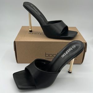 Boohoo Gold Heel Square Toe Mules